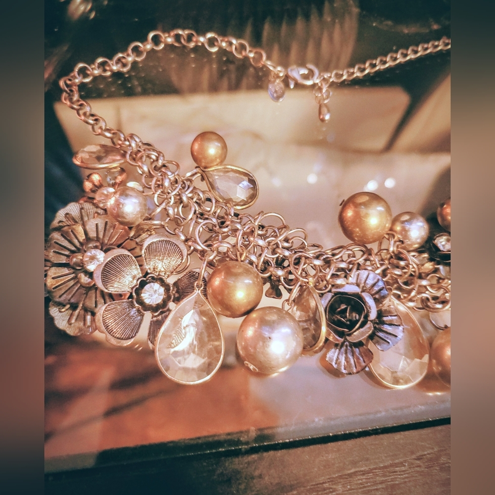 Elegant Gold and Silver Floral Charm Necklace